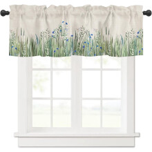 Linen-Texture Window Valances Blue Green 54x18 in Rod Pocket