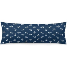 Housse de coussin de corps à rayures bleu marine et blanches, motif ancre, 51 x 137 cm