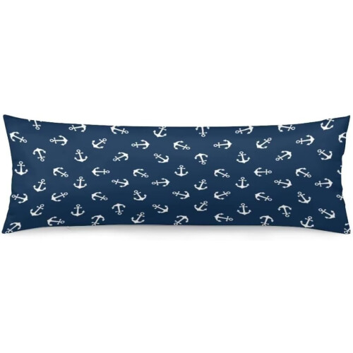 Fodera per cuscino a forma di ancora con strisce blu navy e bianche, 20x54 pollici.