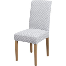 Lot de 6 housses de chaise extensibles jacquard, blanc et gris
