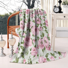 Plaid fleuri vintage 127 x 152 cm, motif roses et pivoines roses