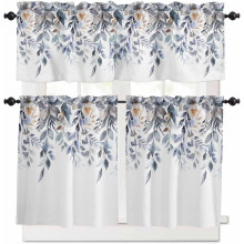 Kitchen Curtains Set Blue Eucalyptus Farmhouse 3-Piece