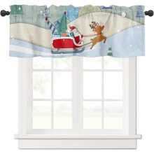 Santa Sled Kitchen Window Valance with Rod Pocket 54x18in