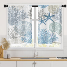 Seashell Coral Kitchen Curtains Set of 2 26x36 Inch
