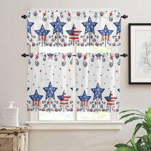 Rideaux de cuisine motif aquarelle étoiles bleues et rouges, thème 4 juillet