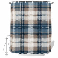 Rideau de douche imperméable bleu à carreaux géométriques vintage