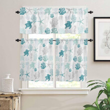 Turquoise Coastal Kitchen Curtains and Valances Set 36 inch