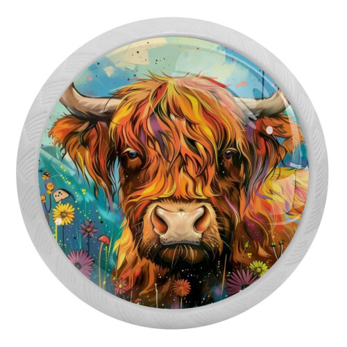 Boutons de meuble en cristal Highland Cow (4 pièces)