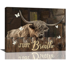 Toile imprimée « Vaches des Highlands à la ferme » (16 x 12 pouces)
