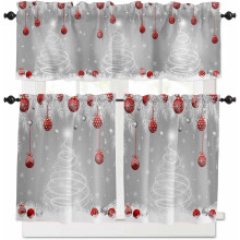Kitchen Curtains Set Rod Pocket 24 inch 3-Pc Silver Red