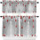 Kitchen Curtains Set Rod Pocket 24 inch 3-Pc Silver Red 1