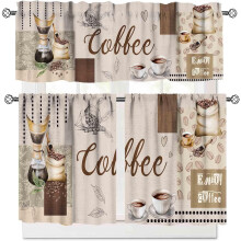 Set di tende e mantovana da cucina in stile rustico color caffè latte, marrone