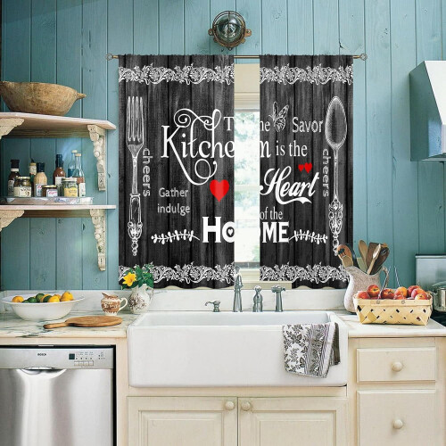 Farmhouse Kitchen Curtains Black White 28x39 Inch 2