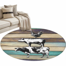 Round Farmhouse Animal Rug 4ft Non-Slip Non-Shedding