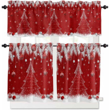 Ensemble de rideaux de cuisine de Noël, sapin rouge et flocons de neige