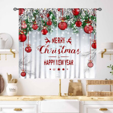 Rideaux de Noël pour fenêtre, motif sapin enneigé, 2 panneaux, 55 x 39 cm