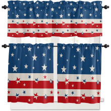 Patriotic Kitchen Curtain Set Red White Blue Stripes 3 pcs