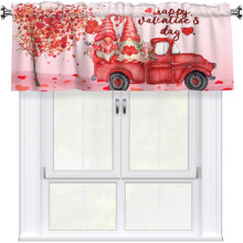 Valentine's Day Kitchen Window Valance Red Heart Gnome