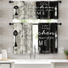 Black Farmhouse Kitchen Curtains Set of 3 36 inch