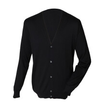 (L, Black) Henbury Mens V Neck Button Fine Knit Cardigan
