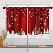 Kitchen Tier Curtains Red Snowman Set of 2 27.5x36 Inch