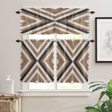 Boho Kitchen Curtains Set with Valances Brown Black