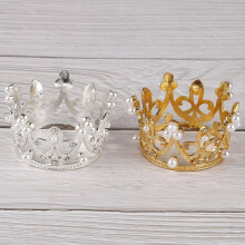 Gold Crown Tiara with Crystals and Pearls