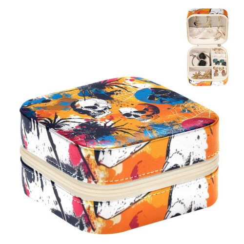Jewellery Box Skull Spiderweb Pattern Leather Ring Organizer
