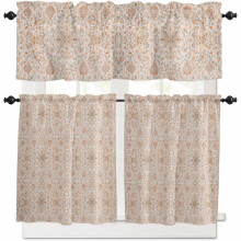 Orange Boho Floral Kitchen Curtains Set 36 inch Rod Pocket
