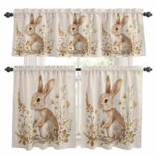Easter Rabbit Kitchen Curtains Set Spring Floral Retro