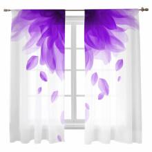 Purple Sheer Curtains Floral Voile 52x72 Inch 2 Panels