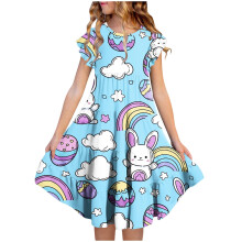 Girls Easter dress short sleeve round neck with print and