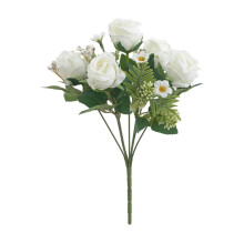 Bouquet de roses blanches artificielles en soie à longue tige