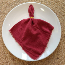 Serviettes en tissu gaze de lin 42 x 42 cm, lot de 4, rouge foncé