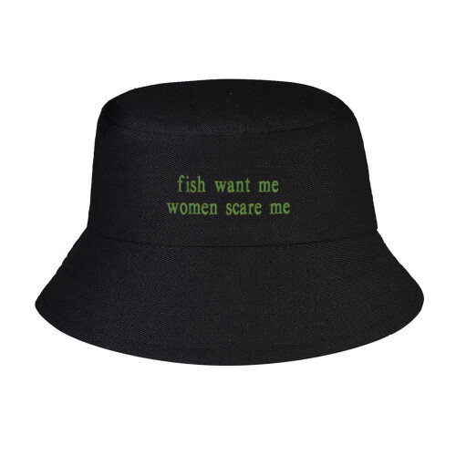 Cappello a secchiello con stampa "Fish Want Me", cappello da sole per uomo e donna