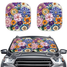 Parasole per auto con motivo a fiori di dalia, in poliestere riflettente, confezione da 2 pezzi.