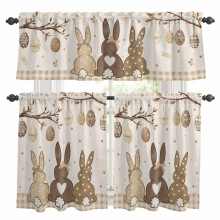 Easter Kitchen Curtains Set Eggs Bunny Brown Plaid Polka