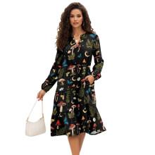 Damen-Midikleid mit elastischem Bund und Taschen im Retro-Stil