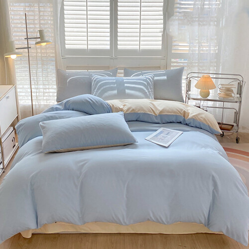Ensemble de draps en coton doux et confortable bleu clair 4 pièces