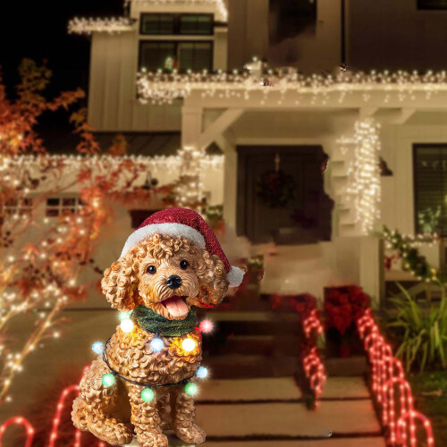 Dog Christmas Figurines Santa Hats String Lights 1 Set 1