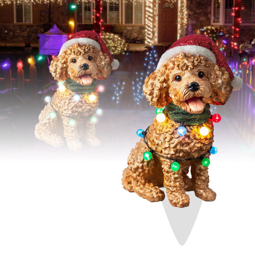 Dog Christmas Figurines Santa Hats String Lights 1 Set 2