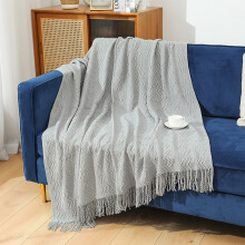 Coperta grigia lavorata a maglia, stile boho, 67x50 pollici