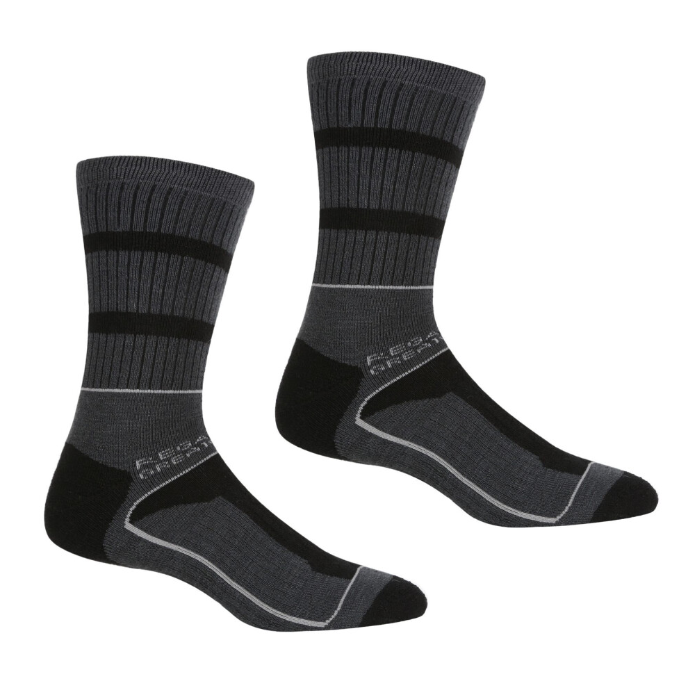 Regatta (6 Uk-8 Uk, Black/Dark Steel) Mens Samaris 3 Season Socks (Pack Of 2)