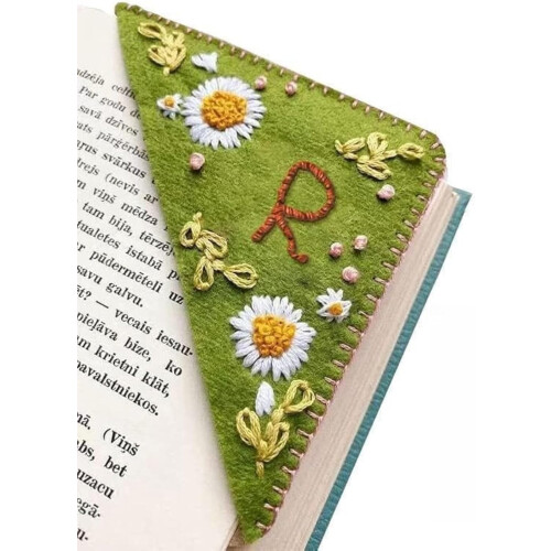 Hand-Embroidered Felt Triangle Bookmark Custom Flower
