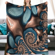 Teal Chocolate Swirl Fractal Flannel Fleece Throw Blanket
