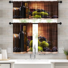 Red Wine Kitchen Curtains and Valance Set 36 inch