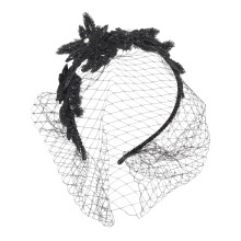 Bridal Veil Headband Lace Mesh Black