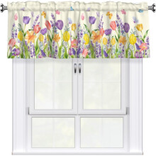 Spring Tulip Lavender Kitchen Curtain Valance 54x18 Rod