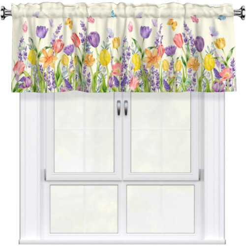 Spring Tulip Lavender Kitchen Curtain Valance 54x18 Rod