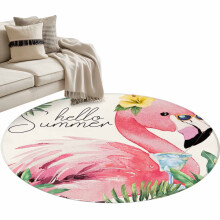 Round Rug Hello Summer Pink Flamingo Tropical Design 4 ft